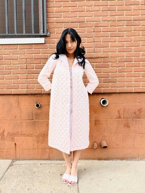 Vintage Christian Dior Pink Quilted Satin Robe, Size Small